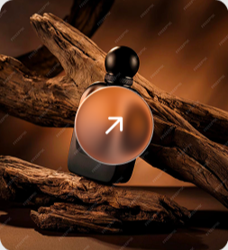 Amber perfume bottle on wood